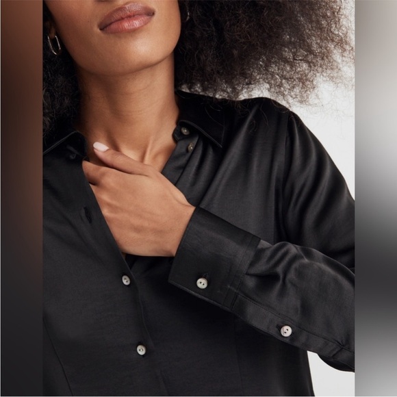 NWT Madewell Button-Up Shirt Black Satin Size 12 - Picture 4 of 10